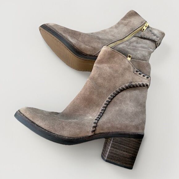 UGG Fraise Whipstitch Boots Size 7.5 Brown Suede Zip Block Heel - Picture 1 of 8